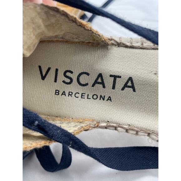 Viscata Barcelona Cream and Navy Lace Up Espadrilles - Picture 10 of 10